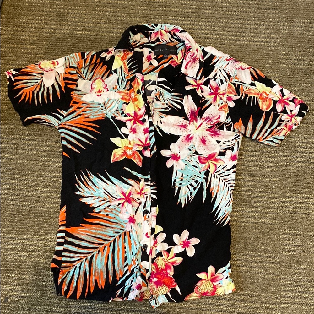 No Boundaries Black and Orange Casual Button Down Shirt